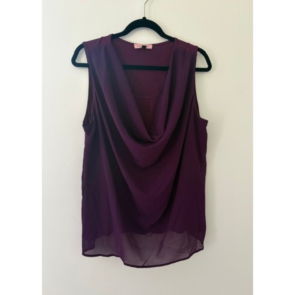 East Adeline Plum Cowl Neck Sleeveless Blouse Sheer High Low Hem Plus Size 2X